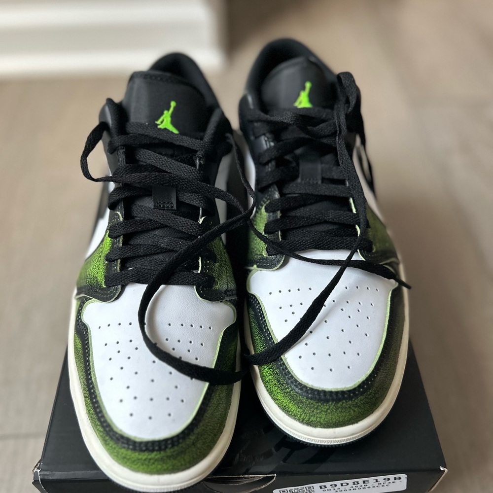 Jordan Black, Green, and White Sneakers